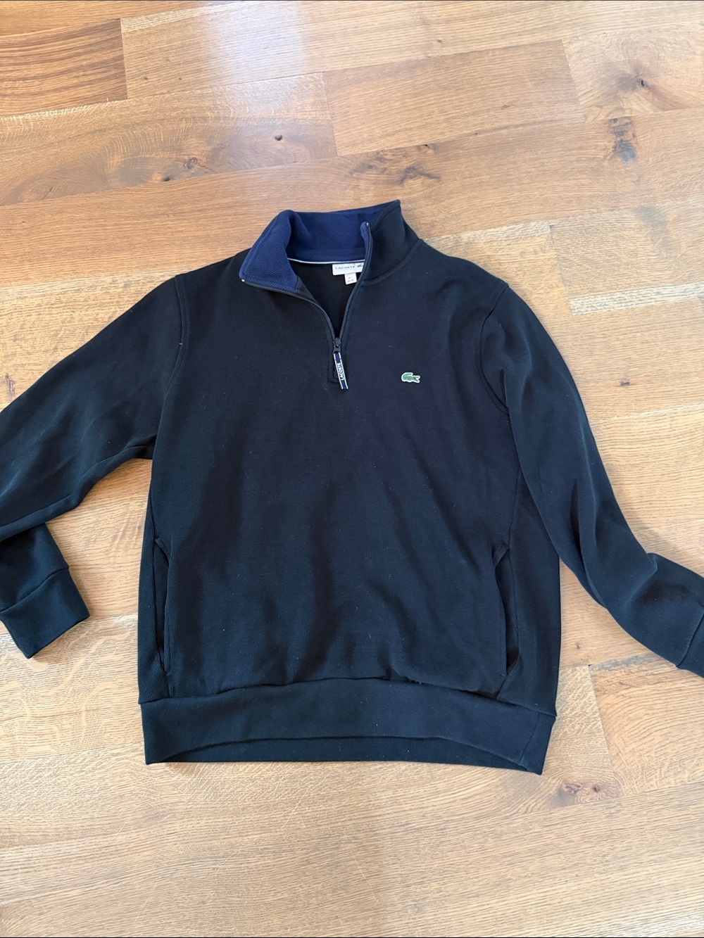 Lacoste Black Quarter-Zip Pullover with Navy Collar